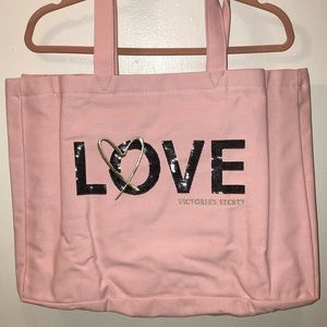 VICTORIAS SECRET EXTRA LARGE PINK CANVAS TOTE